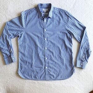 Calvin Klein The Cotton-Cashmere Shirt Long Sleeve Blue/White Plaid Mens Large